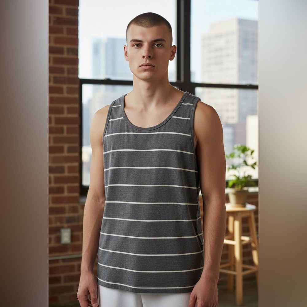 Gray Striped Men's Tank Top